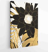 Luxe omslag ontwerpsjabloon. Lotus line arts hand draw gouden lotusbloem en bladeren 2 - Moderne schilderijen – Verticaal – 1923490766 - 80*60 Vertical