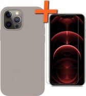 iPhone 13 Pro Max Hoesje Siliconen Case Met Screenprotector Met Dichte Notch - iPhone 13 Pro Max Hoes Siliconen Cover Met Beschermglas - Grijs