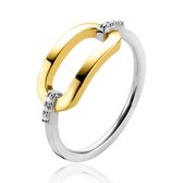 ZINZI zilveren ring geel verguld ovaal open met zirkonia's ZIR2248