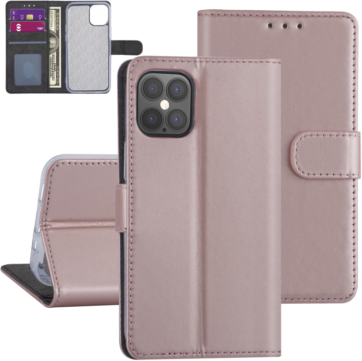 Rose Gold hoesje iPhone 12 Pro Max - Book Case - Kaarthouder