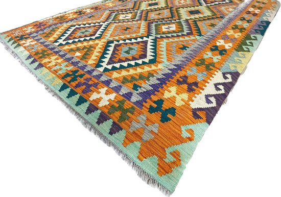 Vijf Voorvoegsel stuk Kelim vloerkleed | Oranje Patroon | Handmade - 300 x 200 cm | bol