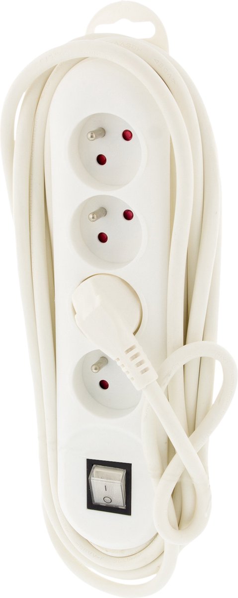 Exin stekkerdoos - 4-voudig - penaarde - met schakelaar - 5 m - 3 x 1.5 mm² - wit