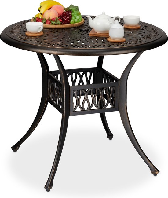 Relaxdays Tuintafel rond - balkontafel met parasolgat - koffietafel - bijzettafel tuin - zwart-brons - Relaxdays
