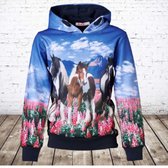 Paarden hoodie blauw f44 -s&C-110/116-Hoodie meisjes