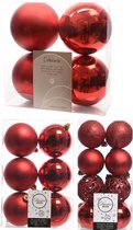 Kerstversiering kunststof kerstballen rood 6-8-10 cm pakket van 36x stuks - Kerstboomversiering