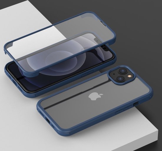 Mobiq - Coque intégrale robuste à 360 degrés pour iPhone 13 Mini, Transparent, bleu