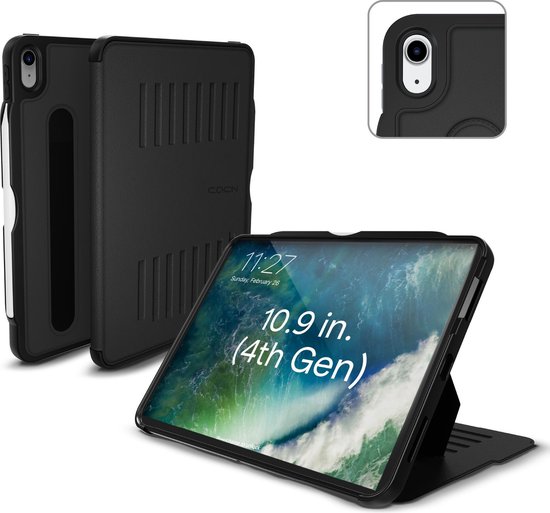 Zugu case - iPad Air 10.9 Gen 4 & 5 (2020/2022) - oersterke luxe flip-over case - volledige 360˚ bescherming – met multifunctionele standaard functie – geschikt voor Apple Pencil - Zwart