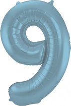 Folat Folieballon Cijfer 9 Pastelblauw 86 Cm