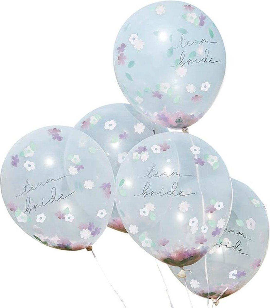 Confettiballonnen Bloemetjes Team Bride - 5 stuks