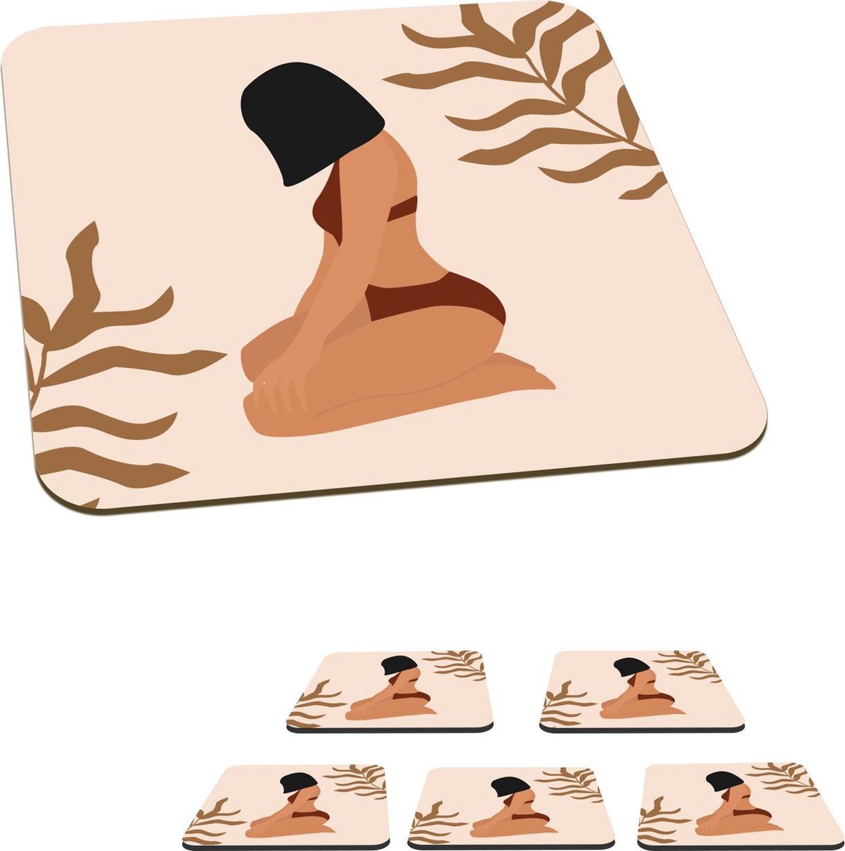 Onderzetters voor glazen - Zomer - Bikini - Bladeren - 10x10 cm - Glasonderzetters - 6 stuks