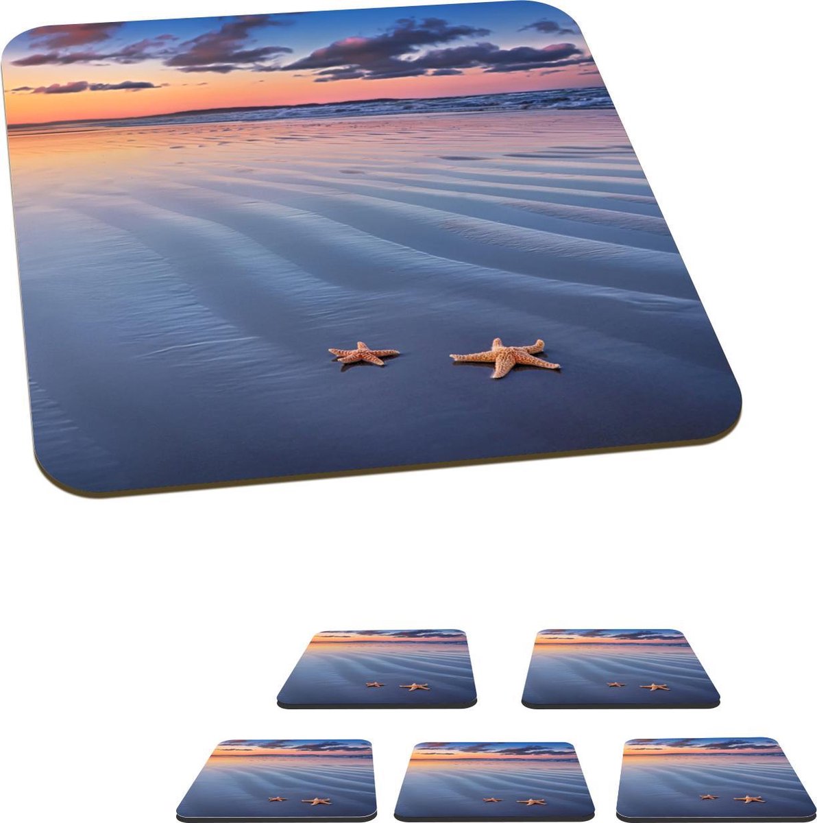 Onderzetters voor glazen - Zeester - Zon - Strand - 10x10 cm - Glasonderzetters - 6 stuks
