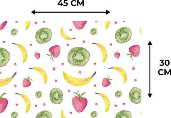 Set de table - Napperons en plastique - Fruits - Aquarelle - Wit - Motifs - 45x30 cm - 6 pièces - Résistant à la chaleur - Antidérapant - Coussinet - Amovible