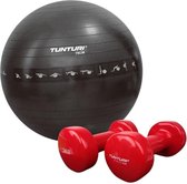 Tunturi - Fitness Set - Vinyl Dumbbell 2 x 3 kg  - Gymball Zwart met Anti Burst 75 cm