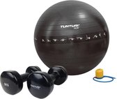 Tunturi - Fitness Set - Vinyl Dumbbell 2 x 5 kg  - Gymball Zwart met Anti Burst 75 cm