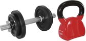 Tunturi - Fitness Set - Halterset 10 kg incl 1 Dumbellstang - Kettlebell 10 kg