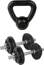 Tunturi - Fitness Set - Halterset 20 kg incl 2 Dumbbellstangen - Kettlebell 4 kg