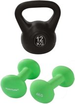 Tunturi - Fitness Set - Neopreen Dumbbellset 2 x 4 kg - Kettlebell 12 kg