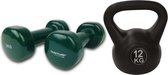 Tunturi - Fitness Set - Vinyl Dumbbell 2 x 2 kg - Kettlebell 12 kg