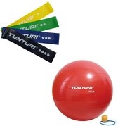 Tunturi - Fitness Set - Weerstandsbanden 4 stuks - Gymball Rood 75 cm