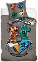 Harry Potter Dekbedovertrek - Hogwarts - 140x200 cm + kussenloop 60x70 cm - Grijs
