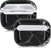 kwmobile Hoesje voor Apple AirPods Pro - Case voor draadloze oordopjes - Cover in zwart / wit - Marmer design