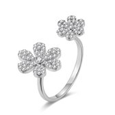 Twice As Nice Ring in zilver, open ring, kleine en grote bloem vol zirkonia  50