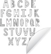 WallCircle - Muurstickers - Behangcirkel - Illustratie alfabet met versierde letters zwart-wit - 50x50 cm - Muurcirkel - Zelfklevend - Ronde Behangsticker