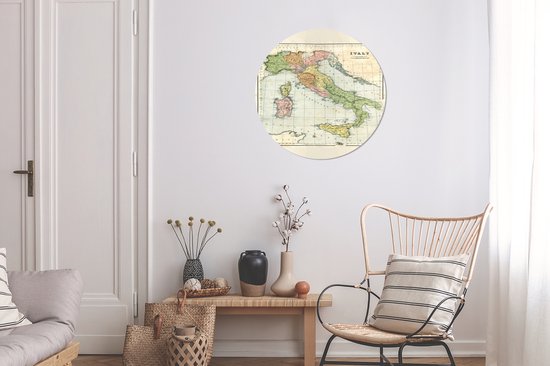 WallCircle - Wall Circle - Wall Circle - Carte Vintage de l'Italie - Aluminium - Dibond - 60x60 cm - Intérieur et Extérieur