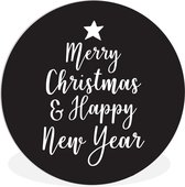 Citation de Noël Joyeux Noël et Happy année sur fond noir cercle mur plaque en plastique - ⌀ 30 cm - peinture ronde - impression photo en plastique (forex) cercle cercle / vie mur / (décoration murale)