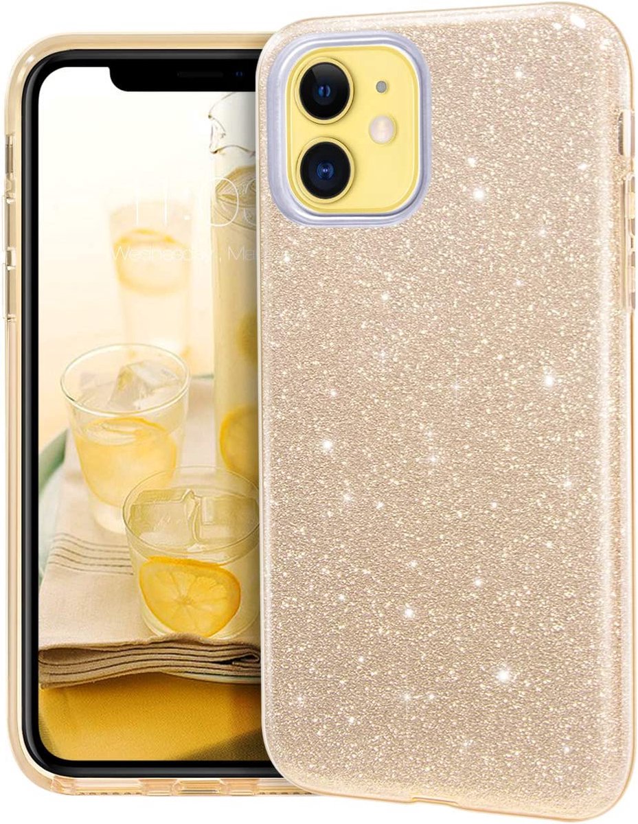 Casemania Hoesje Geschikt voor Apple iPhone 11 - Goud - Glitter Back Cover