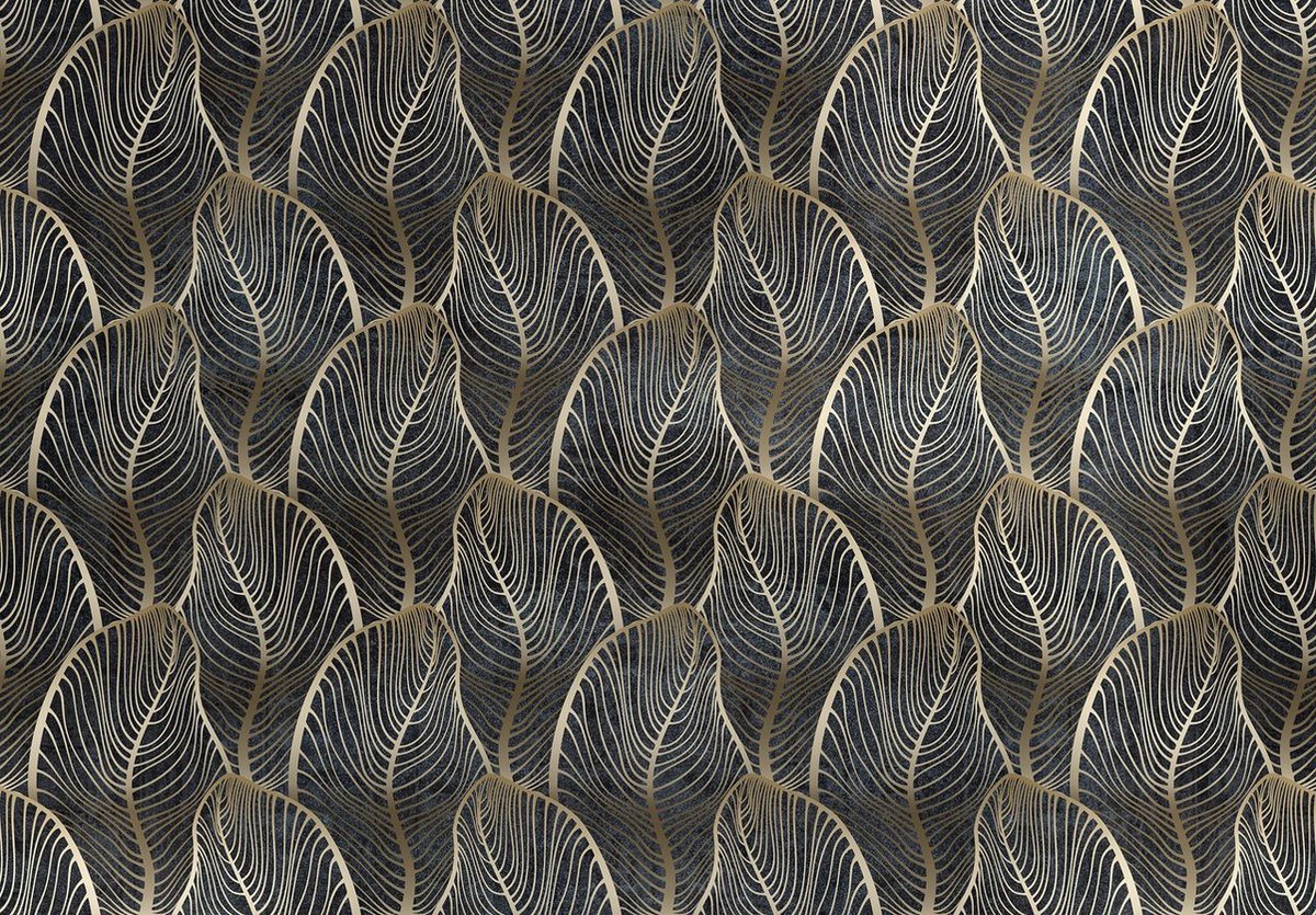 Fotobehang - Vlies Behang - Gouden Jungle Bladeren - Kunst - 416 x 290 cm
