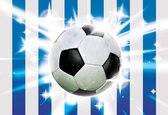 Fotobehang - Vlies Behang - Voetbal - Blauw en Wit - 254 x 184 cm