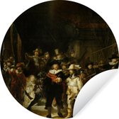 WallCircle - Muurstickers - Behangcirkel - De Nachtwacht - Kunst - Oude meesters - Rembrandt - 100x100 cm - Muurcirkel - Zelfklevend - Ronde Behangsticker XXL