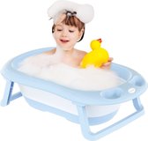 FOXSPORT Baignoire bébé Pliable - 3 en 1 - Panier de rangement - Coussin de bain inclus - Baignoire Bébé Antibacterieel - Baignoire enfant 83 × 48 × 23,5 cm - Blauw