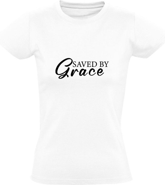 Foto: Saved by grace dames t shirt christelijk gebed jezus god geloof