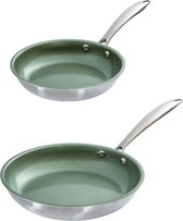 Just Vegan, Ceravegan RVS ECO koekenpan 2pcs – 20cm +28cm, 100% vegan, plantaardige anti-aanbaklaag - avocado-olie – duurzame pan - Met GRATIS panbeschermer