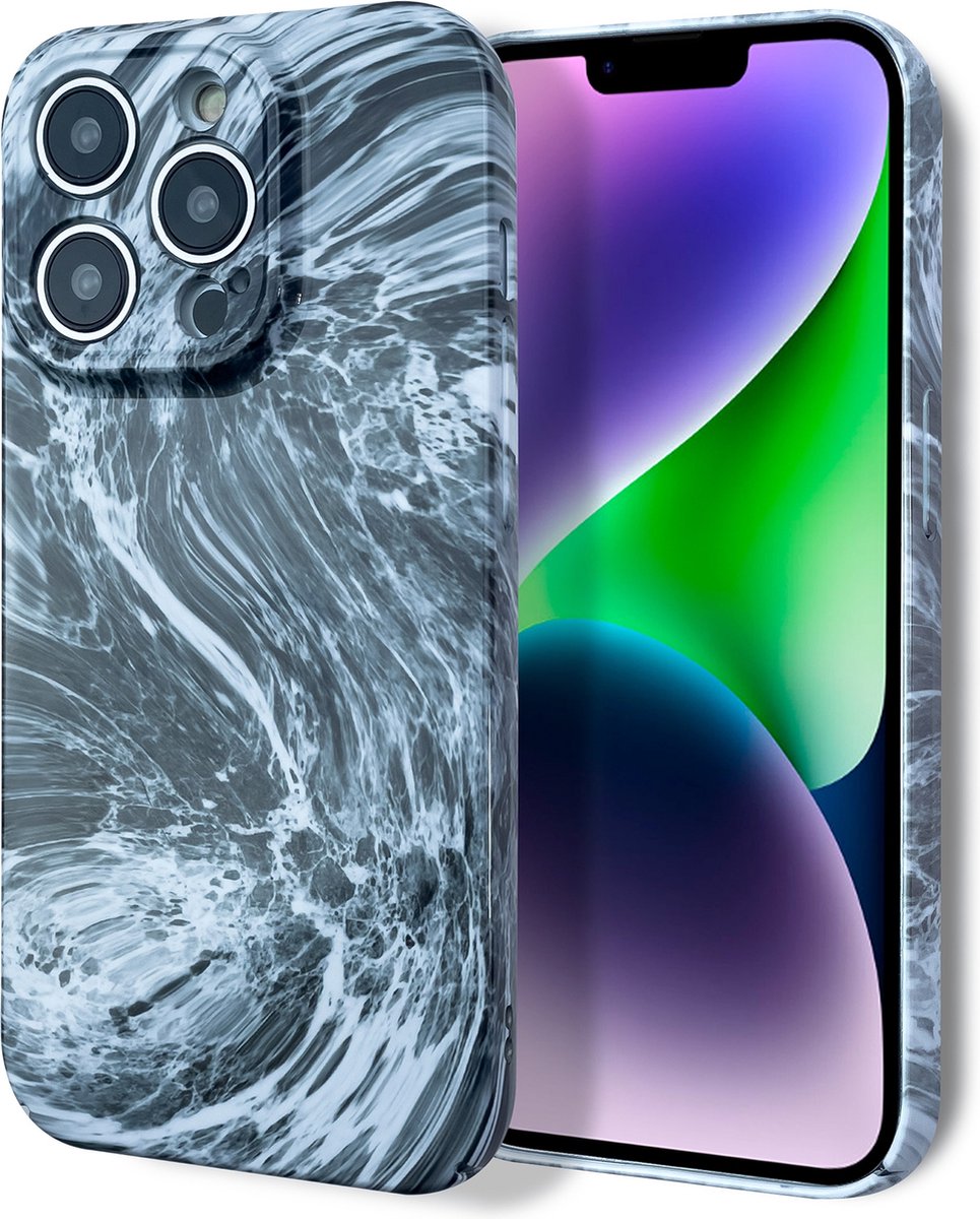 MarbleShield - De ultieme marmeren TPU beschermhoes voor uw iPhone 14 Plus Zwart / Wit