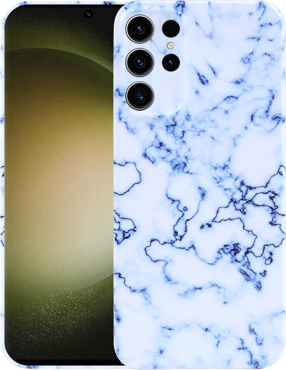 MarbleShield - De ultieme marmeren TPU beschermhoes voor uw Galaxy S23 Ultra 5G Wit / Blauw