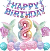 Snoes - Ballon en aluminium numéroté - Ballon 8 ans - Mega paquet sirène sirène comprenant guirlande - Anniversaire - Fille - Anniversaire fille - Happy anniversaire - Anniversaire 8 ans