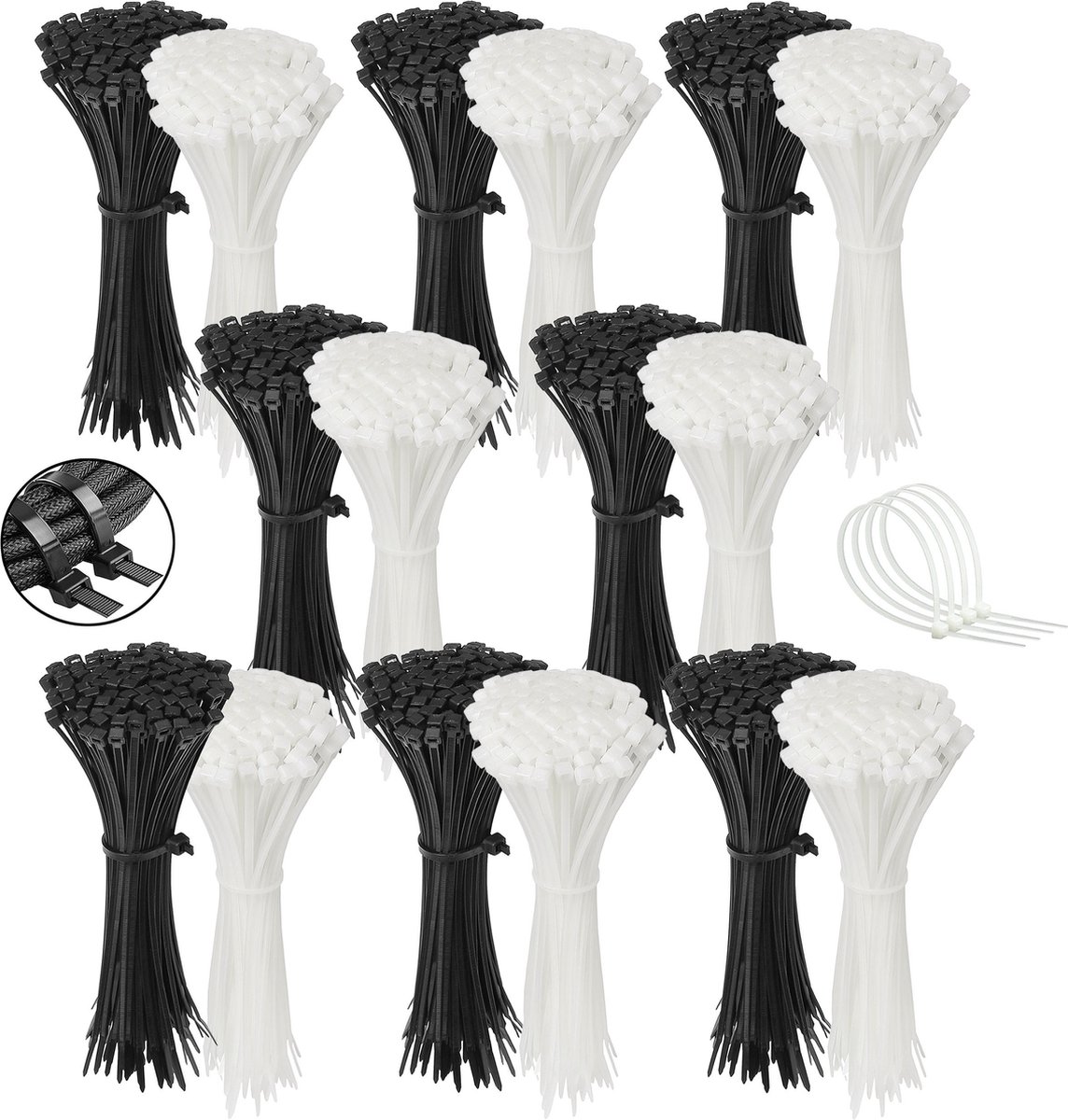 Polyamide kabelbinders, Tie Rips, zwart+wit 300x3.6mm / 1600 stuks
