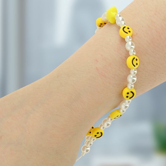 Avizar Telefoonarmband met Kralen Ster en Smiley Smile Collectie, Geel