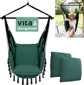 Vita5 XXL Hangstoel | Binnen&Buiten Hangnest | Incl. 2 Kussens en Boekenvak | Volwassenen&Kinderen | Hangmatstoel tot 200kg | Donkergroen zonder Ophangsysteem