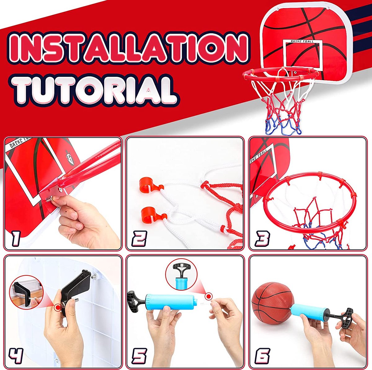 Mini panier et filet de basketball intérieur Spalding Slam Jam à montage  par-dessus la porte avec balle