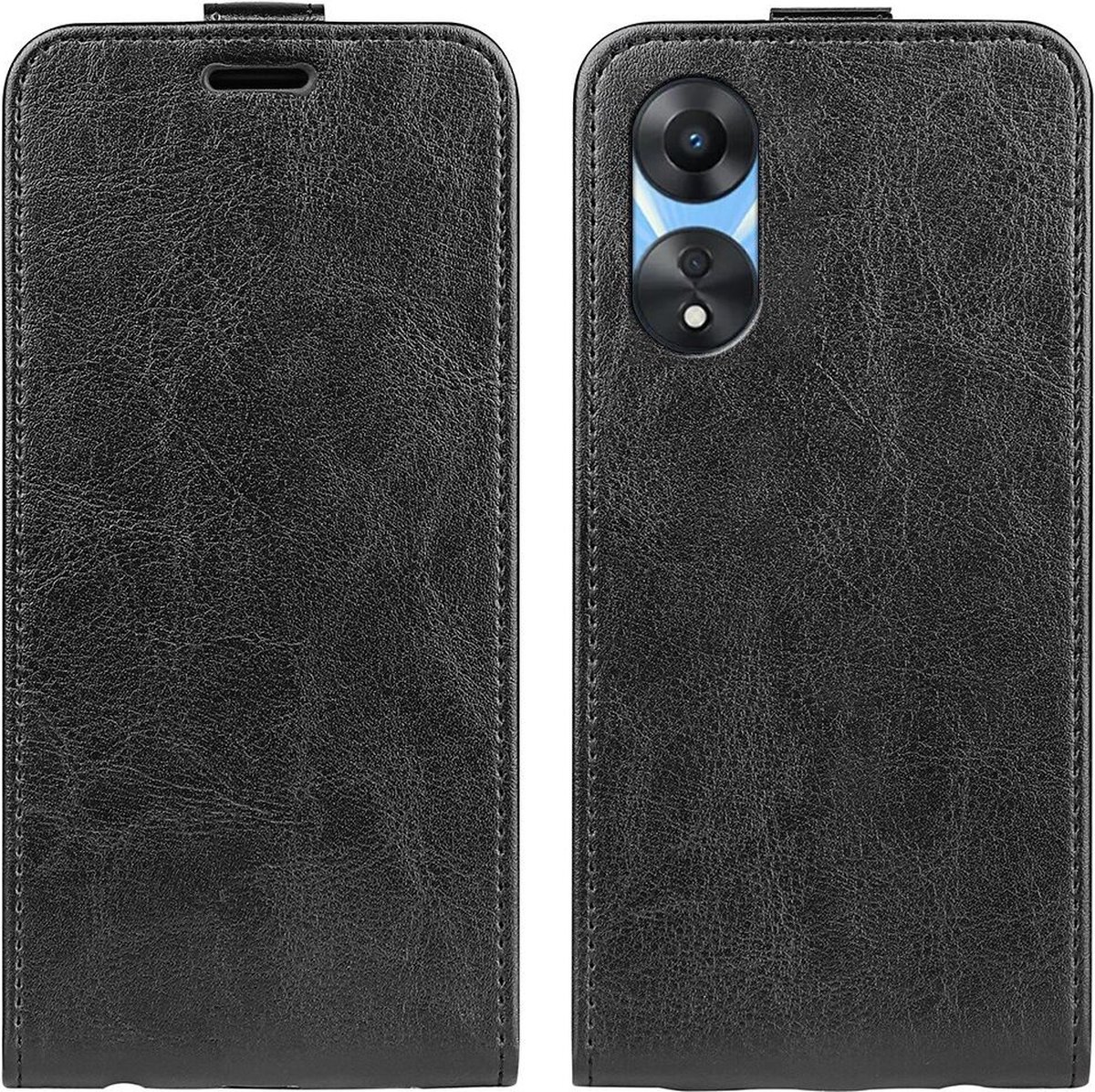 Oppo A58 5G / A78 5G Hoesje Verticale Flip Wallet Case Kunstleer Zwart