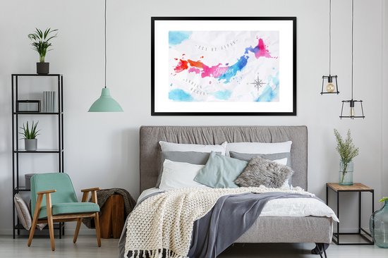 Poster in lijst - Fotolijst 120x80 cm - Posters - Kaart - Kleur - Japan - Posterlijst zwart - Decoratie - Wanddecoratie woonkamer - Muurdecoratie slaapkamer