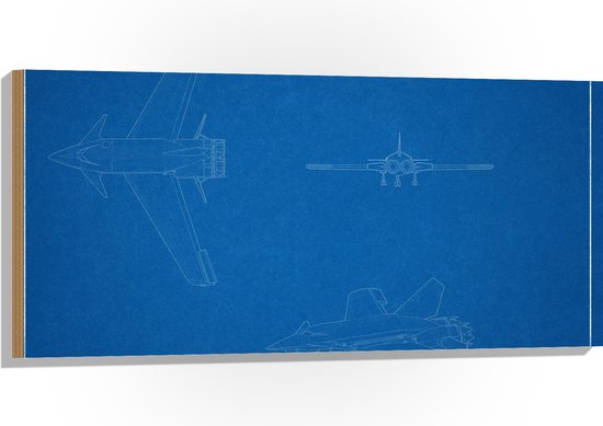 Hout - Blauwdrukken van Vliegtuigen - 100x50 cm - 9 mm dik - Foto op Hout (Met Ophangsysteem)