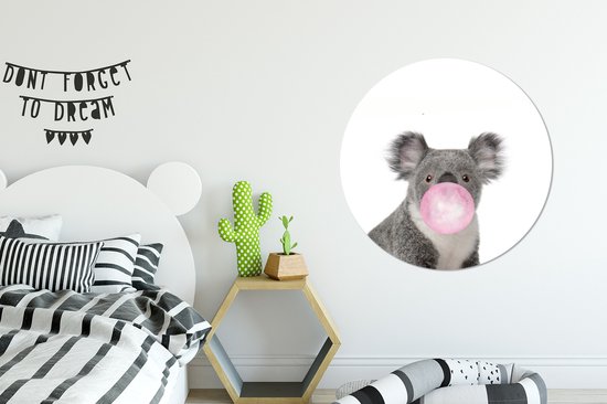 Cercle mural enfants - Décoration murale garçons - Filles - Koala - Animaux sauvages - Rose - Chewing-gum - Déco Kinder - Cercle mural - 90x90 cm - Plastique