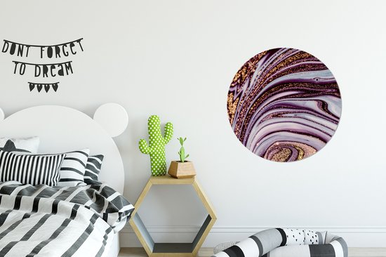 WallCircle - Stickers muraux - Cercle de papier peint - Marbre - Rose - Goud - Glitter - Aspect marbre - Luxe - 50x50 cm - Cercle mural - Autocollant - Sticker papier peint rond