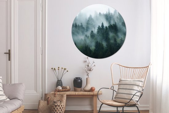 WallCircle - Muursticker - Behangcirkel - Brume - Arbres - Forêt - ⌀ 120 cm - Muurcirkel - Autocollant - Sticker Mural Rond XXL