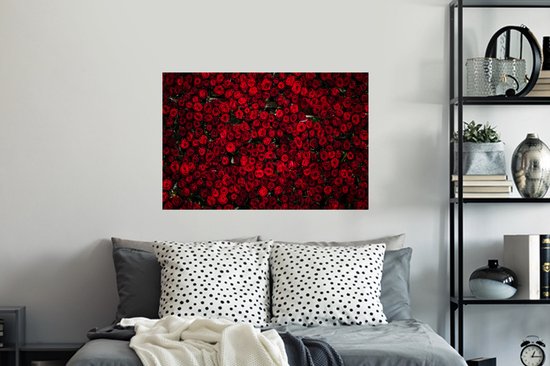 Muurstickers - Sticker Folie - Bloemen - Rozen - Rood - 90x60 cm - Plakfolie - Muurstickers Kinderkamer - Zelfklevend Behang - Zelfklevend behangpapier - Stickerfolie